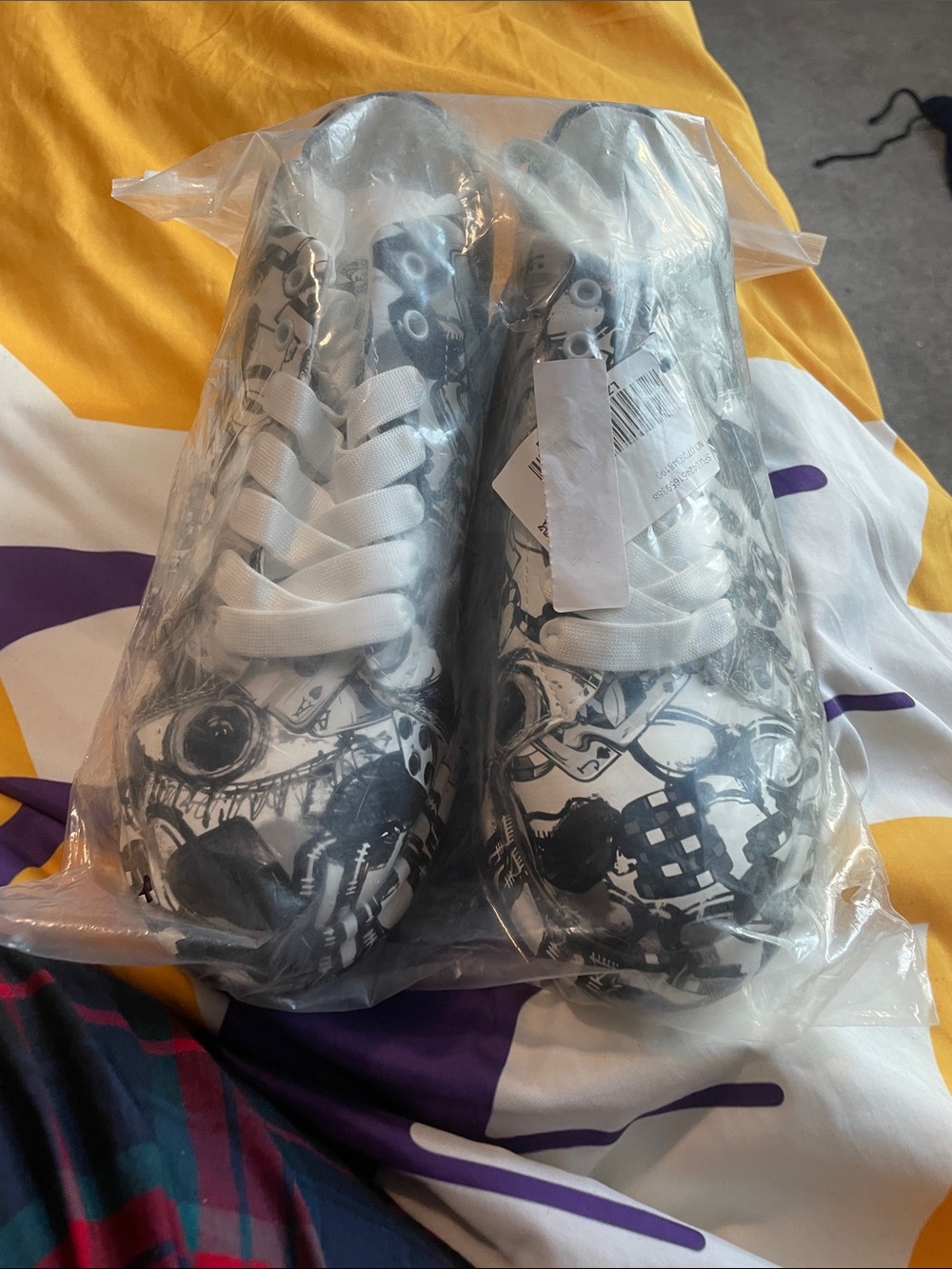Black & White Graphic Skull Lace-Up Sneakers